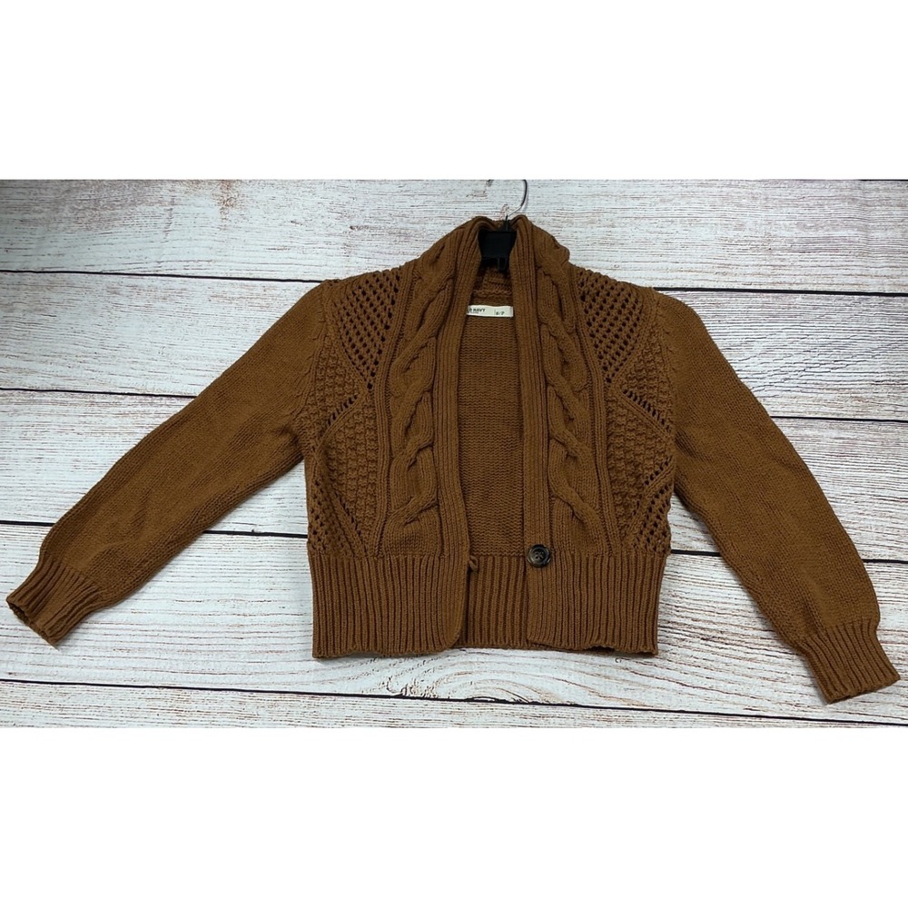Old Navy Chunky Cable Knit Cropped Y2K Cardigan Small Brown New Without Tags